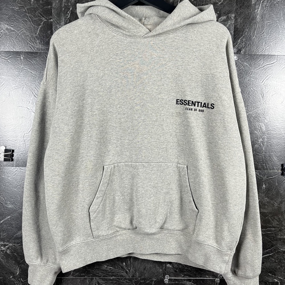 Essentials Fear Of God Men's Grey Fleece Hoodie Small